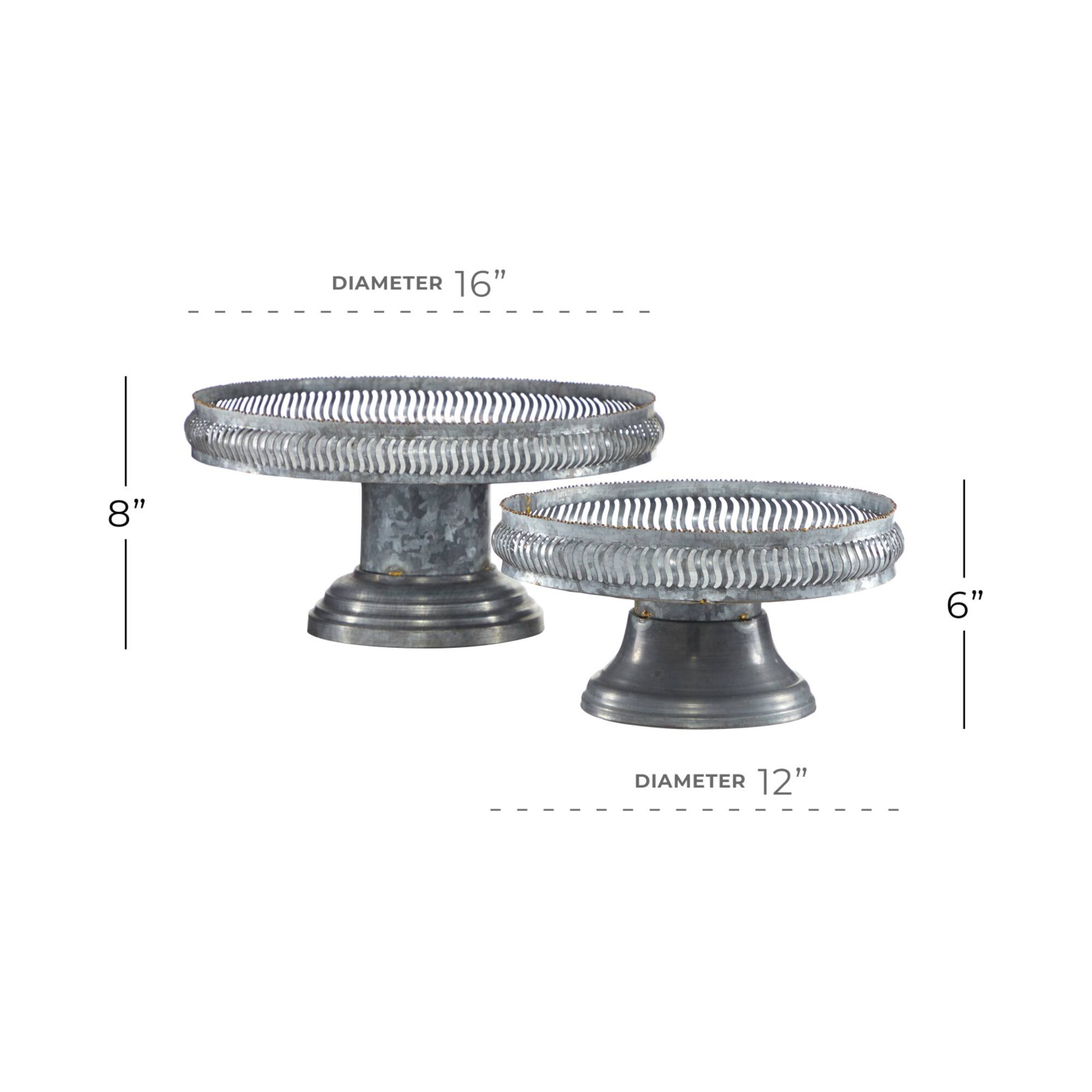 Set of 2 Grey Metal Farmhouse Cake Stand, 16", 12"